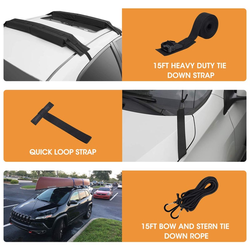 HEYTRIP Universal Soft Roof Rack Pads for Kayak/Surfboard/SUP/Canoe with 15FT Tie-Down Straps and Storage Bag - Image 3